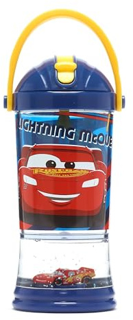 Disney Store Official, Lightning McQueen, Becher mit Schneekugel, 310 ml | Kinder-Trinkflasche mit Schraubdeckel und ausklappbarem Strohhalm, mit Lightning McQueen und Schneekugel, ab 4 Jahren