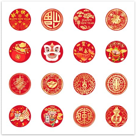 25 Bögen Aufkleber zum Chinesischen Neujahr, Aufkleber mit Süßigkeitenmotiven zum Mondneujahr für Geschenkverpackungen Rote Umschläge Dekorationen und Frühlingsfest-Partyartikel