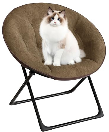 GarveeMore Folding Saucer Chair, Plush Lounge Chair with Sturdy Metal Frame, Oversized Comfy Flower Accent Seat for Adults, Teens, Kids, Bedroom, Dorm, Living Room, Brown with Black Legs