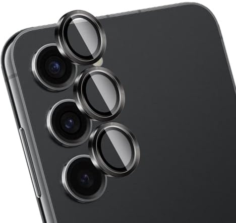 LZAYN 1 Pack Camera Lens Protector for Samsung Galaxy S23 / S23 Plus / S24 | Full Cover,Anti Scratch,HD Tempered Glass,Metal Individual Ring Lens Protectors,Black Titanium Smartphone Camera Lens