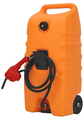 Serbatoio Carburante Portatile 53L Con Ruote, Pompa Sifone Manuale e Tubo 3 m, Per Auto, Barche, Tosaerba e Uso Agricolo, Robusto Design a Valigia, Arancione, senza cinghia