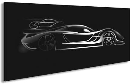 Leinwandbild Rennwagen Elegante Speed-Silhouette im strahlenden Neonlicht Panorama 60x30cm XXL Kunstdruck Bild auf Keilrahmen/Wandbild/Wohnzimmer Dekoration