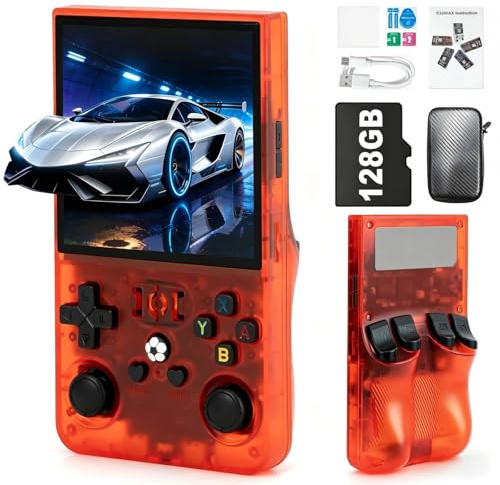 Blidinner R36MAX Retro Video Game Console–Portable Handheld with 4.0-Inch HD Screen,128G TF Card,4000mAh Battery,22000+ Classic Video Games,Open-Source System, for Adults–Red