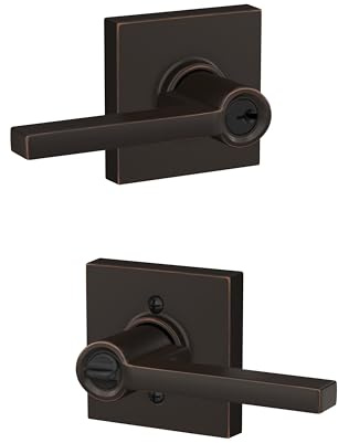 SCHLAGE Latitude Lever with Collins Trim Keyed Entry Lock, Aged Bronze n(F51A LAT 716 COL)