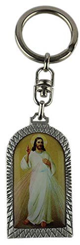 Eurofusioni Schlüsselanhänger mit Bild Barmherziger Jesus - Versilbertes Metall