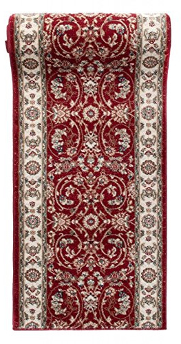 Carpeto Läufer Flur 120x250cm Rot Klassisch Traditionell Weich Pflegeleicht | Teppichläufer für Küche Waschküche Schlafzimmer Fußbodenheizungsgeeignet Reinigungsmittelbeständig Lang Verkauf pro Meter