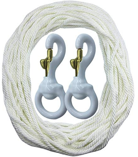 Flaggenmast Seil-Set – 15 m x 0,6 cm Fahnenmast Halyard Seil + 2 Stück 7,6 cm Deluxe weiß gummierte Messing drehbare Karabinerhaken