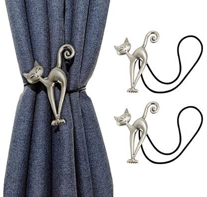 FakeFace Kreative Katze Magnetische Vorhang Raffhalter Gardinen Raffhalter 2er Set Gardinenhalter Vorhang Halte Schnallen Vorhang Binder Gardinenraffer für Home Büro Hotel Dekoration Silber