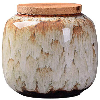 Keramik-Trockene Gewürze-Vorratsdose luftdicht mit Deckel aus natürlichem Bambus, für losem Tee, Gewürze und Süßigkeiten, 200ML 7.3*8cm(khaki)