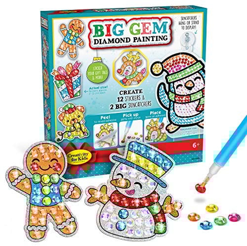 Creativity for Kids Big Gem Diamond Painting Kit - Create Your Own Holiday Stickers Diamond Arts and Crafts for Kids, Stickers and Suncatchers - Holiday Sticker Diamond Art for Kid