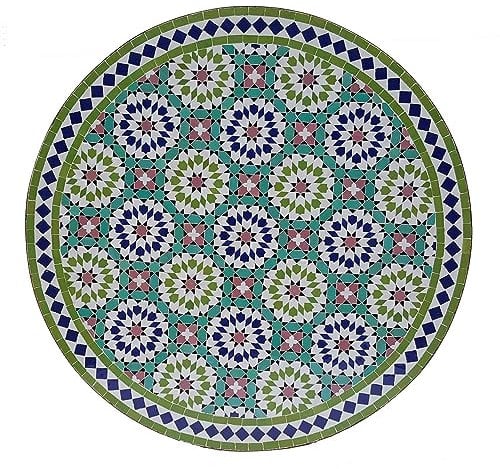 Casa Moro Marokkanischer Mosaiktisch Ankabut Grün Gartentisch Esstisch Balkontisch Bistrotisch Ø 100cm rund mit Gestell H 73 cm Kunsthandwerk aus Marrakesch MT2221