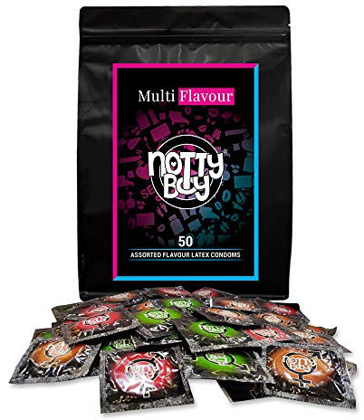 NottyBoy Aromatisiert Kondom Sorte-Paket Für Männer – 50 Stück (Schokolade, Erdbeere, Grüner Apfel) | Riecht Gut, Noch Besser Schmecken