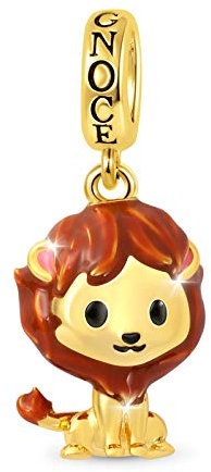 GNOCE Lion Charms Pendentif Dangle Argent Sterling 18K Plaqué Or Animaux Perles Charme Convient à Tous Les Bracelets/Colliers Beau Cadeau Pour Les Femmes Enfants