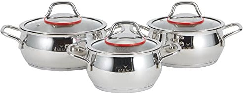 Karaca Emirgan Kochtopf- Set Edelstahl, 6- teilig, Midi Set - Rostfrei, Energiesparend, Gesundes Kochen