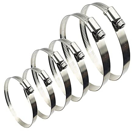 6 Pcs 65-140mm Hose Clips Set, Adjustable 304 Stainless Steel Worm Gear Hose Pipe Clamps Duct Clamps Worm Drive Hose Clamps(3-Size: 3 4 5)