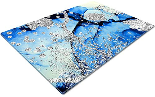 Glass Chopping Board 50 x 40 | Kitchen Worktop Protector | Multifunctional Cutting Board | Work Top Savers | Kitchen Accessories | Extra Large | Blue Black Silver