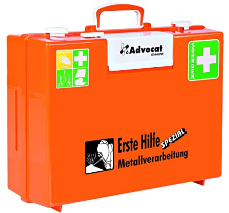 Söhngen Erste-Hilfe-Koffer Metallverarbeitung Advocat MT-CD (Verbandkoffer mit Füllung, inkl. Wandhalterung + herausnehmbarer Pflasterspender, schlagfester Kunststoff, Notfallkoffer)