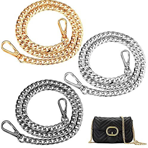 3 Stück Kette Trageriemen, Metall Taschenkette, Handtaschenketten, Aluminium Metall Schulter Riemen Kette für Damen Tasche, Geldbörse, Handtaschen(3 Farben)