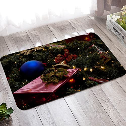 Bishilin Türmatte Waschbar Weihnachten 60x90, Badvorleger Badematte rutschfest Weihnachtsbaum mit Dekorationen Muster Fußmatte Innen Personalisiert