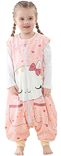 Cat Unisex Sleeveless Sleepsuit Baby Sleeping Bag with Legs,5-6Years | Durable Zipper,Easy to Change Diaper,Cartoon Animal Print