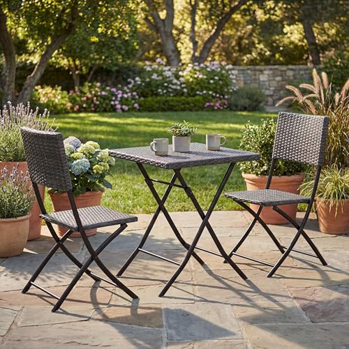 Garden Vida Capri 2 Seater Rattan Bistro Set Outdoor Garden Patio Balcony Furniture 3 Pcs (Grey) (UKFR Certified) Garden Furniture(No Assembly Required)