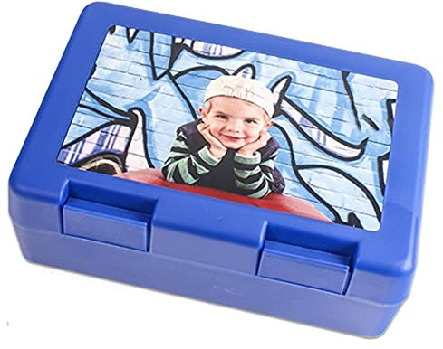 Blaue Lunchbox für Kinder mit eigenem Foto personalisierbar - Brotdose für Kinder in blau mit eigenem Foto bedruckbar - Blaue Kinderlunchbox zum Selbstgestalten