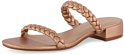 CUSHIONAIRE Women's Neptune braided low block heel sandal +Memory Foam, Rose Gold 7 UK