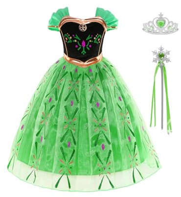 Gridamea Anna Kleid Eiskönigin Anna und Elsa Kleid mit Feenstab und Krone Tiara für Hochzeit/Party/Cosplay