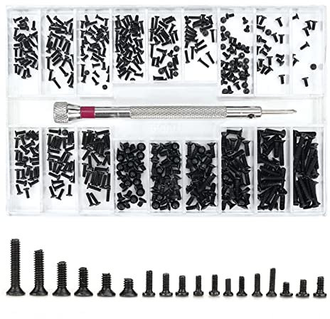 500 stück Brillenschrauben, M2 Schrauben, Notebook Laptop Schrauben, 18 Größen Schrauben M 1.2 M 1.4, Edelstahl Schrauben mit Sortiment Box und Schrauber, für Brillen, Uhren, Laptop, Brillen