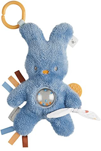 Nattou Aktiv-Kuscheltier aus Polyester, Kuscheltier-Hase mit Rassel und Beißring, Für Neugeborene und Frühchen, Ca. 37 cm, Vegan, Tipidou, Blau