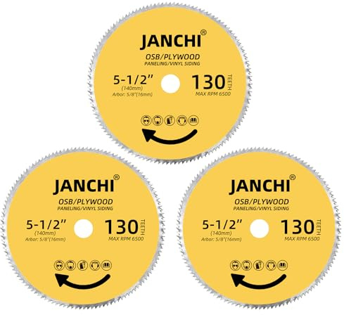 3Pack 5-1/2 Inch 130T Circular Saw Blade 5/8 Inch (16mm) Arbor, Plywood, OSB, Paneling and Vinyl Siding Fast and Smooth Cutting Saw Blade, with 5/8-1/2 and 5/8-3/8 Bushing