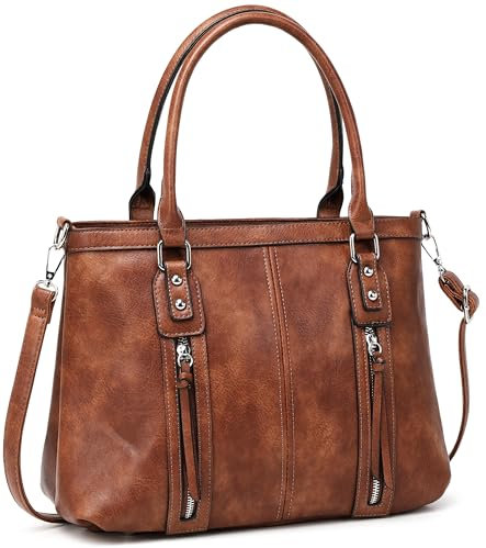 sqlp Handtasche Damen Leder Groß Kapazität Shopper Tasche Damen Student Schultasche Arbeit Henkeltaschen für Damen Schultertaschen Weich Umhängetasche braun