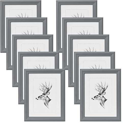 WOLTU Bilderrahmen 21x29,7cm DIN A4 10er Set Fotorahmen Holzrahmen mit Passepartout, zum vertikalen oder horizontalen Aufhängen/Aufstellen, Posterrahmen Collage Wanddeko, Grau