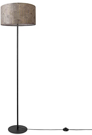 Paco Home Stehlampe Wohnzimmer Lampenschirm Stoff Stehleuchte Leselampe Abstrakt E27 2,5m Textilkabel Mit Stecker Modern, Farbe:Design 9 (Ø38 cm), Leuchtenart/Farbe:Stehleuchte Einbein - Schwarz