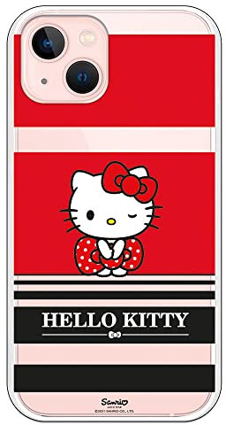 Personalaizer Schutzhülle für iPhone 14 - Hello Kitty rote und Schwarze Streifen