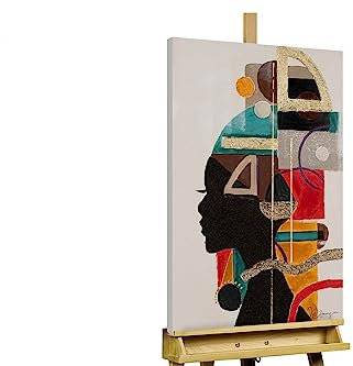 KunstLoft Leinwandbild | 100% HANDGEMALT | 50x75cm | Gemälde 'Abstract Thoughts' | Frau | Bunt Beige | Wandbild Wohnzimmer