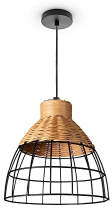 Paco Home Rattan Pendelleuchte Wohnzimmer Tischleuchte Boho Style Käfig Lampe Esstischlampe Nachttischlampe Metall E27, Lampenart:Pendelleuchte - Typ 2, Farbe:Natur (Ø22 cm)