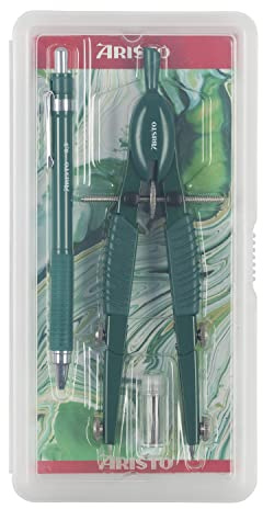 Aristo AR55809 Topline Art Series Schnellverstellzirkel & Druckbleistift (Kreise bis 370 mm Durchmesser, Ersatzminen, Schenkel aus Zinkdruckguss) mystic green