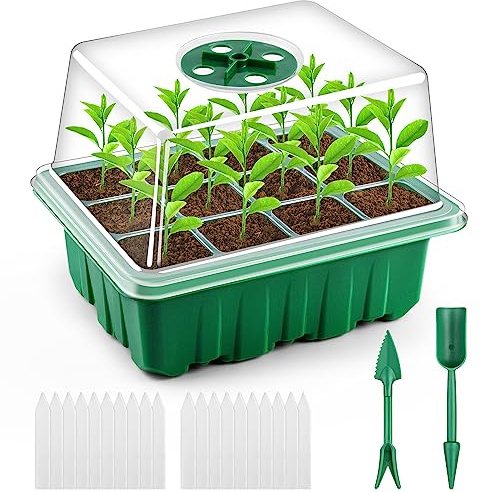 Astaron Lot de 20 Plateaux de démarrage pour semences, Kits de démarrage pour semis épais avec kit de démarrage pour Plantes à 240 cellules avec Mini Serre d'intérieur à dôme d'humidité