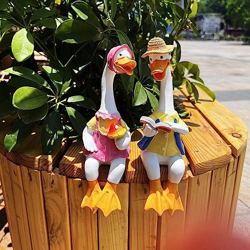 Handsider Ente Gartenstatuen, Paar Tier Cartoon Harz Niedliche sitzende Skulptur Gänseliebhaber Figur Geschenk für Hochzeitsdekorationen, Kunstdekor Gans für Hof Haus Garten Terrasse und Büro (Gans)