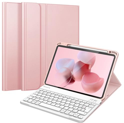FINTIE Clavier pour iPad Air 11 Pouces M4/M3/M2 & iPad Air 5/4 10.9 | Étui avec Clavier AZERTY sans Fil Bluetooth, Housse Multiposition avec Emplacement Stylet, Rose