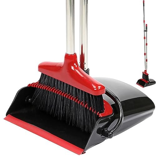 Taylor & Brown Long Handled Dustpan and Brush, Broom and Dustpan Set, Household Dust pan Combo with 130cm Handle for Indoor Outdoor Household Cleaning and Sweeping (Black/Red)