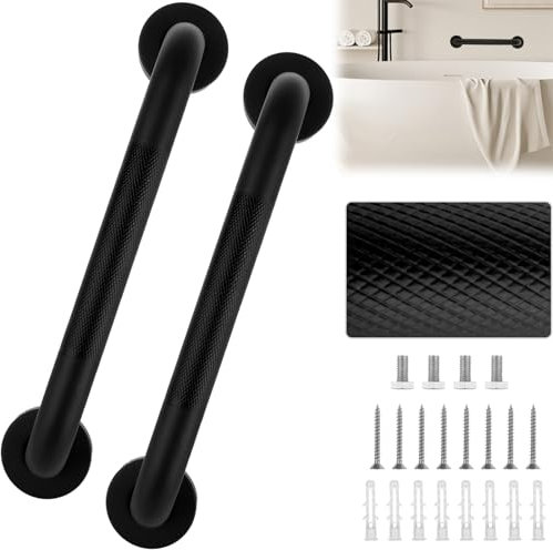 LOLYSIC 2Pcs Grab Rails for Bathroom, 30cm / 12inch Anti-Slip Grab Handles for Elderly Disabled, Stainless Steel Bathroom Handrail Grab Bar Safety Shower Grab Hand Rails for Toilet Stairway, Black