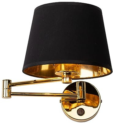 Licht-Erlebnisse Wandlampe mit Schalter Schwenkarm H: 49 cm Gold Schwarz Stoff Metall E27 verstellbar Modern Wandleuchte Schlafzimmer Wohnzimmer AIZA