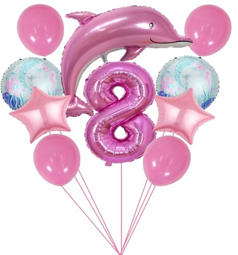 ZWWsullo Rosa Ozean Tiere Geburtstagsfeier Dekoration Meerestiere Geburtstag Deko Delfin Luftballon Deko 8 Jahre Set Große Delfin Folienballon Delfin Luftballon Rosa süß Folien-Ballon Tiere