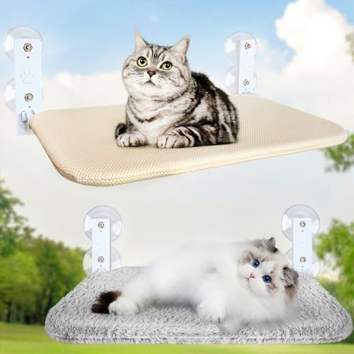Fenster Katzenhängematte, Katzen Fensterplätze,Katzen Zubehör,Katzenbett für Katzen stabile Katzenliege Fenster Platz Katzen Hängematte Fenster (2 Stück Ersatzpads)