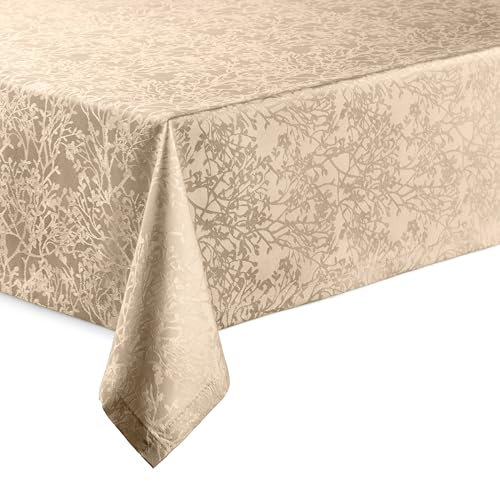 Hochwertige Tischdecke mit Saumrand Harmony Champagner Eckig 110 x 220 cm pflegeleicht