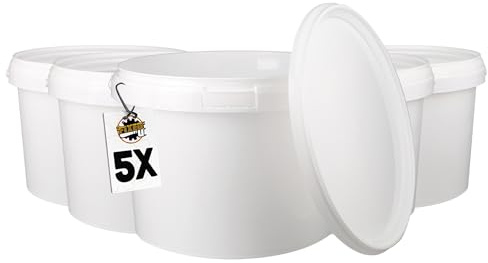5 Eimer mit Deckel 3 Liter Weiß Rund | Kunststoff Lebensmittelecht, Luftdicht und Stabil mit Griff | für Lebensmittel, Chemie, Waschpulver, Klebstoffe geeignet