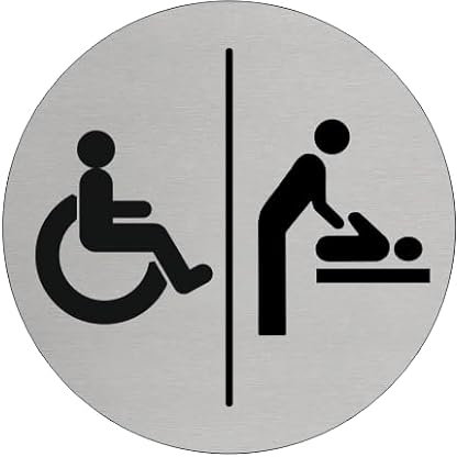 Plaque de porte CombiCraft aluminium ‘Accessible et change bébé’ – 75 mm de diamètre avec ruban adhésif 3M