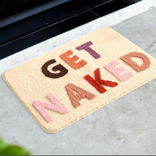 OUGPIU Get Naked Badematte 40x60cm Badezimmerteppich Niedlich Badematte rutschfest Waschbar Badteppich Spaßig Badvorleger Weiche Mikrofaser Duschvorleger Absorbierende Badezimmer Teppich